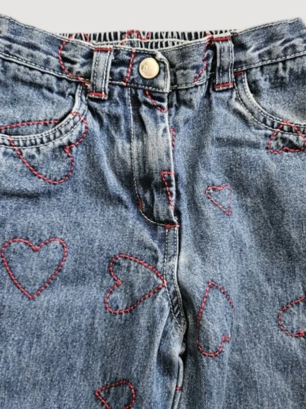 Vintage GYMBOREE Embroidered Hearts Flare Leg Denim Jeans Girls Size 7